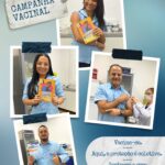 Colaborador recebendo a vacina contra a gripe durante campanha de conscientização sobre prevenção e saúde.